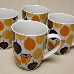Rachael Ray Set of 4 Little Hoot 10 oz. Coffee Mugs Autumn Leaves & Owl …